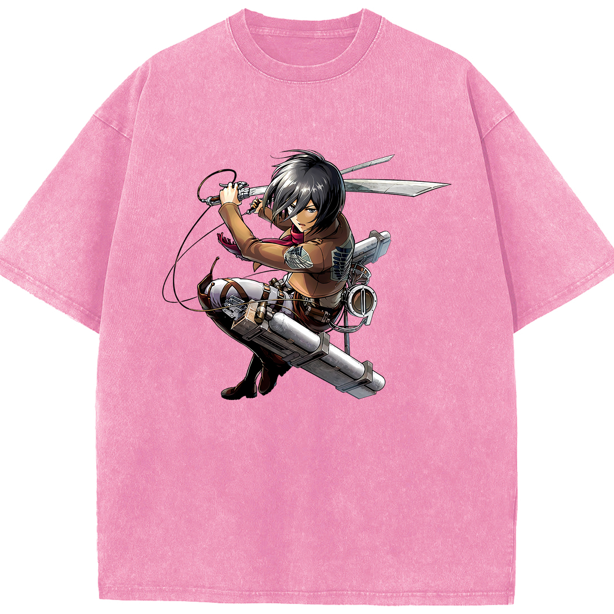 （画像用） 進撃の巨人 ミカサ·アッカーマン Attack on Titan Mikasa Ackerman 綿100% ヴィンテージ風 半袖Tシャツ（フロントプリント）